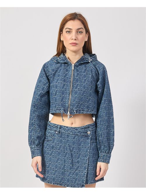 Veste en jean AX pour femme avec lettrage all-over ARMANI EXCHANGE | XW001185-AF12844FB055